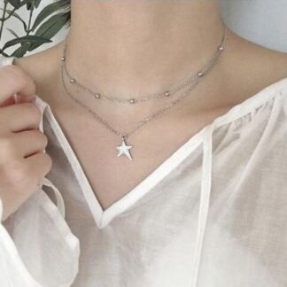 Collier multirangs etoile argent