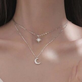 Collier multirang argent etoile compose de deux chaines