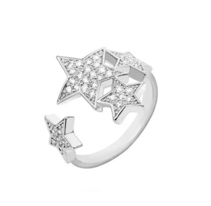 bague ajustable avec trois etoiles et oxydes de zirconium