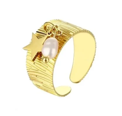 bague etoile perle en acier inoxydable