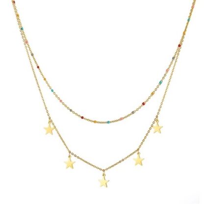 collier multi rang etoiles avec chaine multicolore