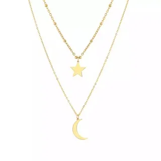 Collier multirang étoile lune en acier inoxydable,